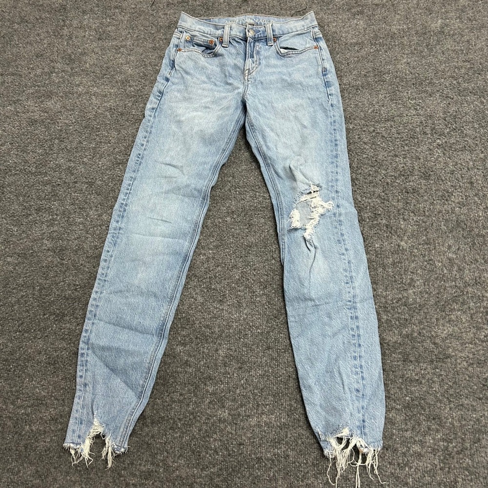 American Eagle Jeans Womens Size 0 Blue Distressed Lyocell Stretch Skinny Denim
